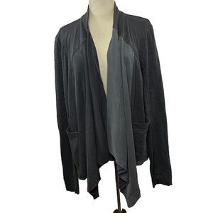 Saturday Sunday Gray Asymmetrical Draped Front Cardigan‎ Pockets Raw Hem Large L